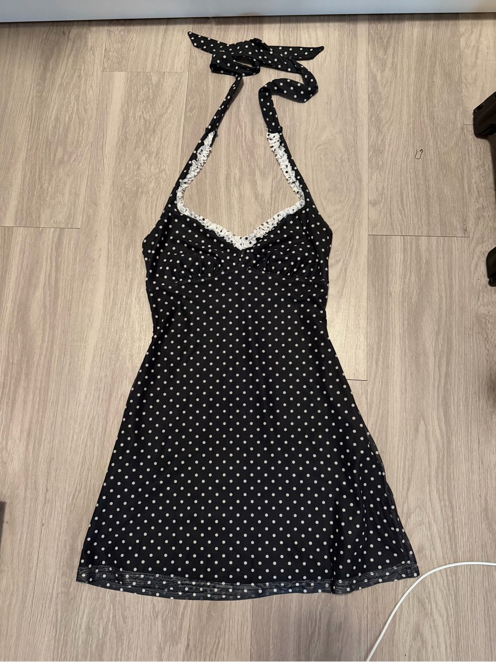Princess Polly Black & White Polka Dot Halter Mini Dress Coquette Pin-Up